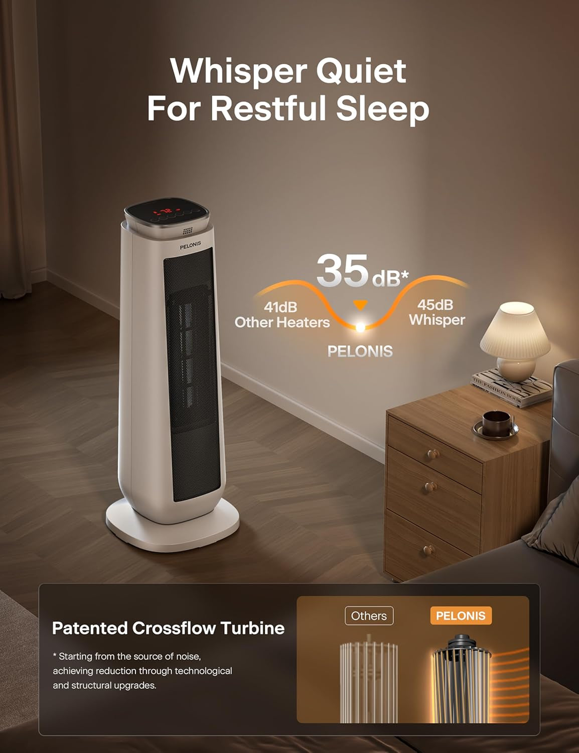 23” Oscillating Ceramic Tower Space Heater with Remote & Thermostat, Electric Energy Efficient Floor Heater for Indoor Use Large Room Safe with Timer, ECO Mode, 1500W, White