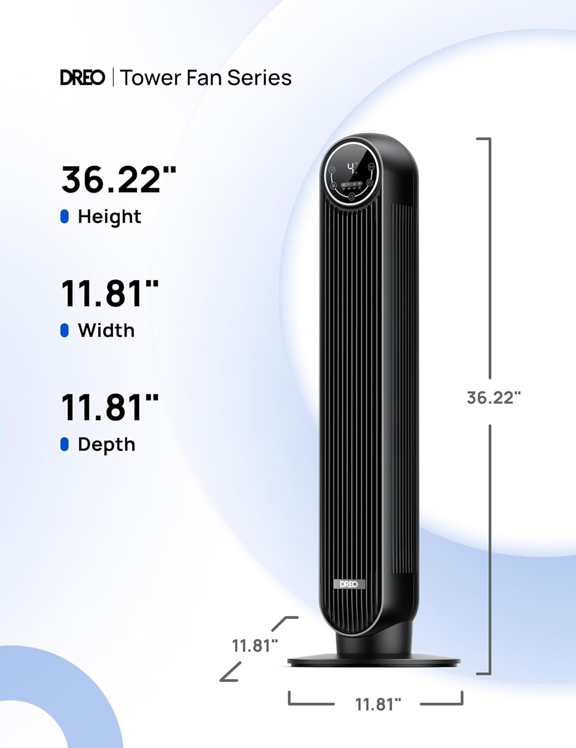 Tower Fan for Bedroom, 25Ft/S Velocity Quiet Floor Fan, 90° Oscillating Fans for Indoors with 4 Speeds, 4 Modes, 8H Timer, Standing Fans, Bladeless Fan, Black, Nomad One (DR-HTF007)