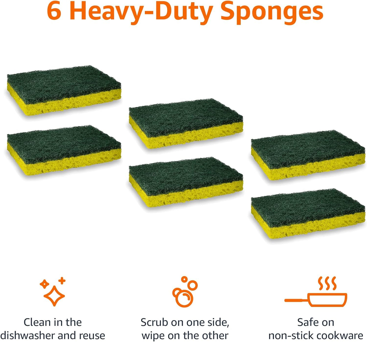 Heavy Duty Sponges, 6 Count, Yellow/Green