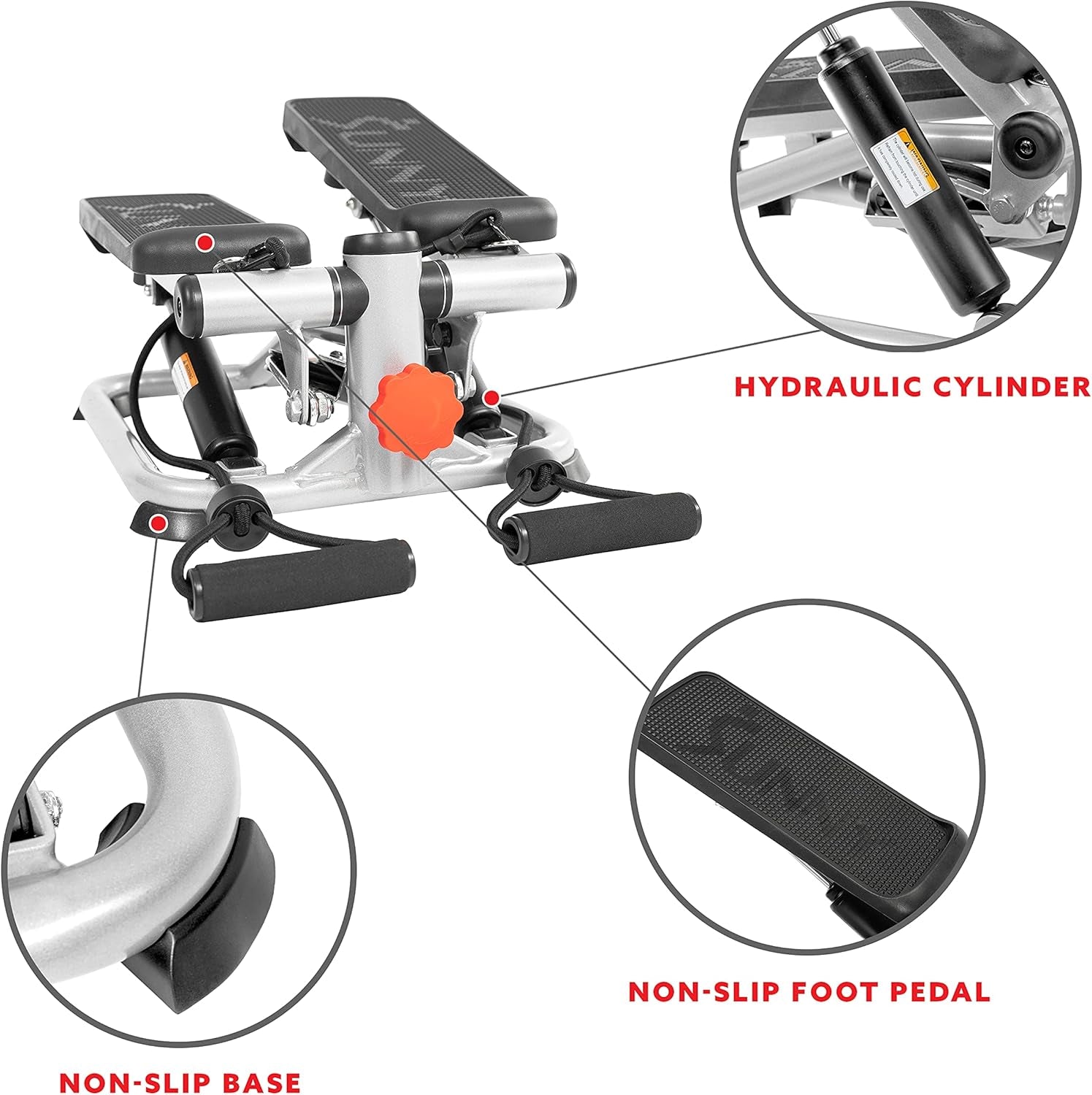 Total Body 2-In-1 Stepper Machine, Total Body Workout, Adjustable Hydraulic, Resistance Bands, Non-Slip Pedals W Optional Free Sunnyfit App Enhanced Bluetooth Connectivity