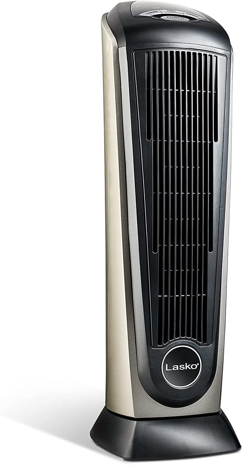 Oscillating Ceramic Tower Space Heater for Home with Adjustable Thermostat, Timer and Remote Control, 22.5 Inches, Grey/Black, 1500W, 751320