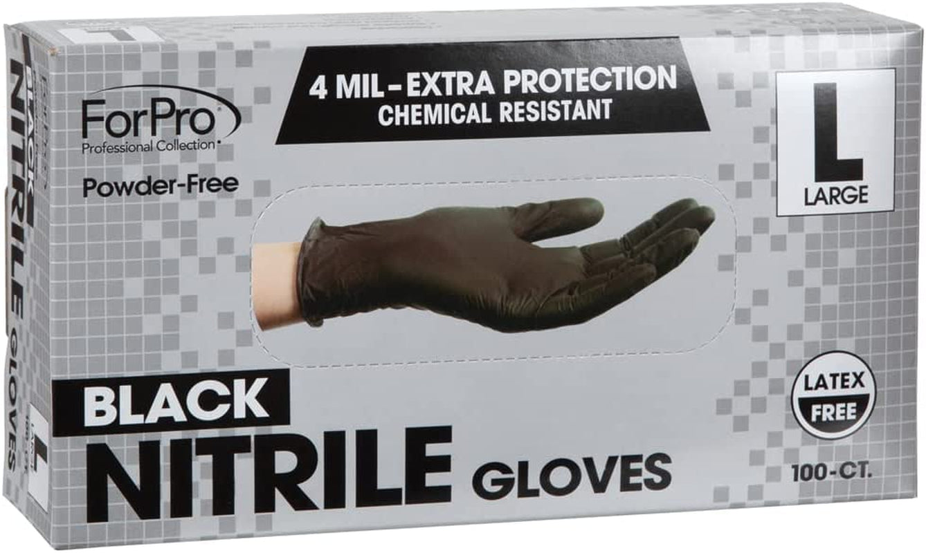 Disposable Nitrile Gloves, Chemical Resistant, Powder-Free, Latex-Free, Non-Sterile, Food Safe, 4 Mil, Black, Large, 100-Count