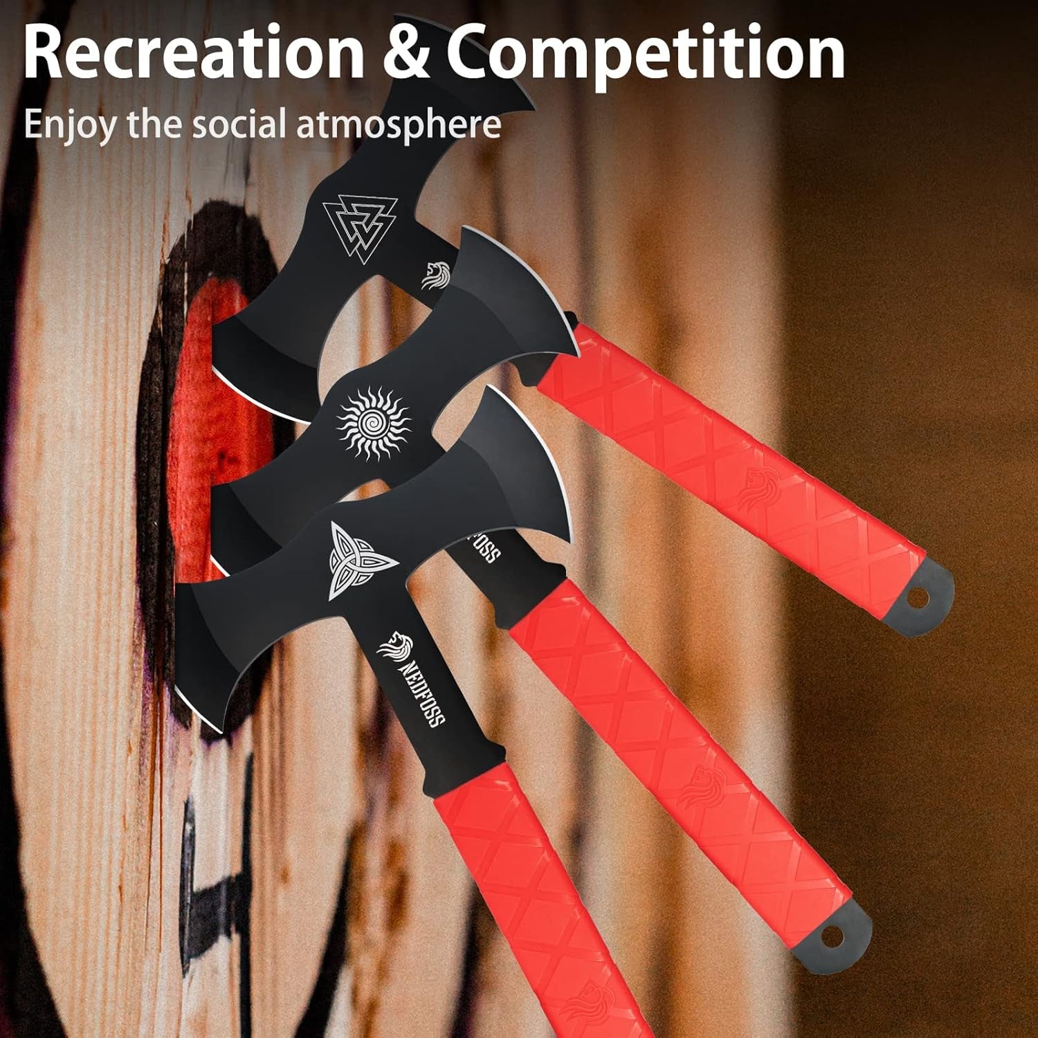 Throwing Axes and Tomahawks with Innovative TPR Rubber Handle, 11.9" Full Tang Double Bit Throwing Axe Set with Sheath, Viking Axe Throwing Game for Recreation and Competition