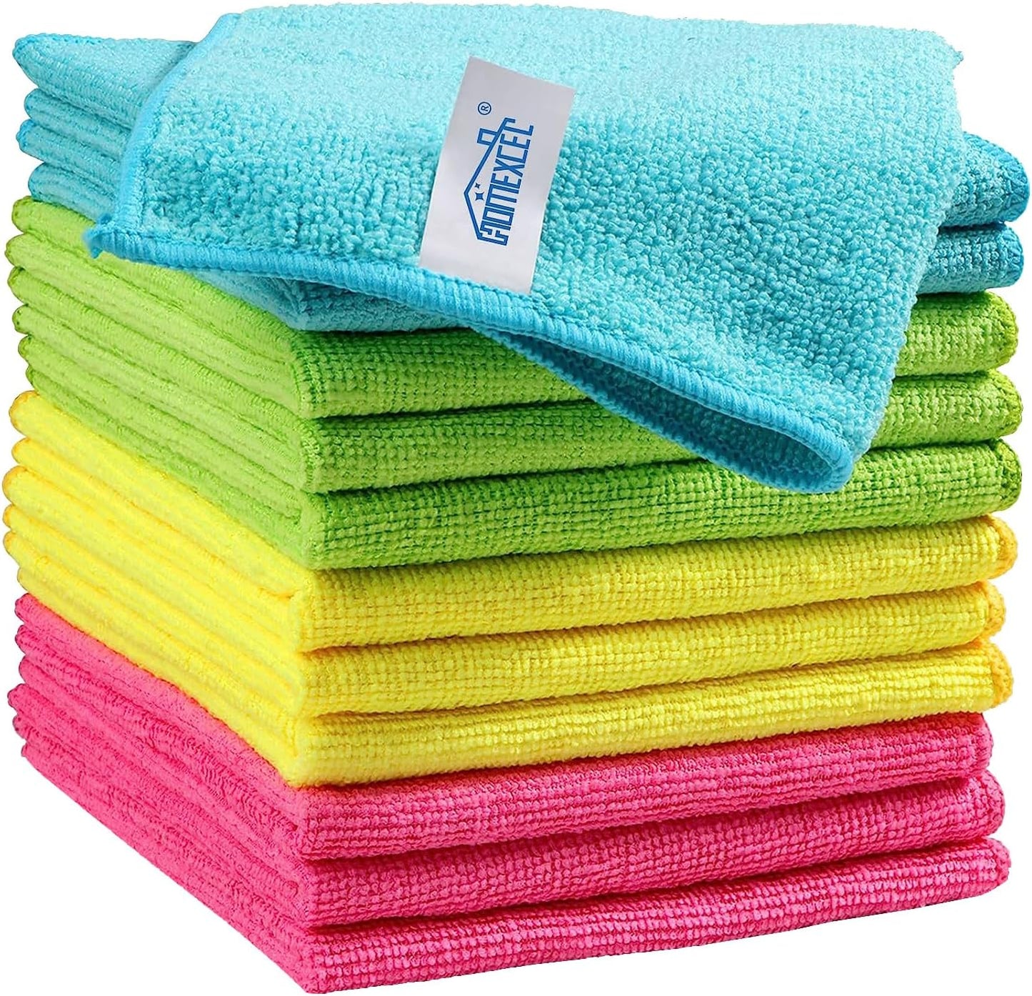 Microfiber Cleaning Cloth,12 Pack Cleaning Rag,Cleaning Towels with 4 Color Assorted,11.5"X11.5"(Green/Blue/Yellow/Pink)