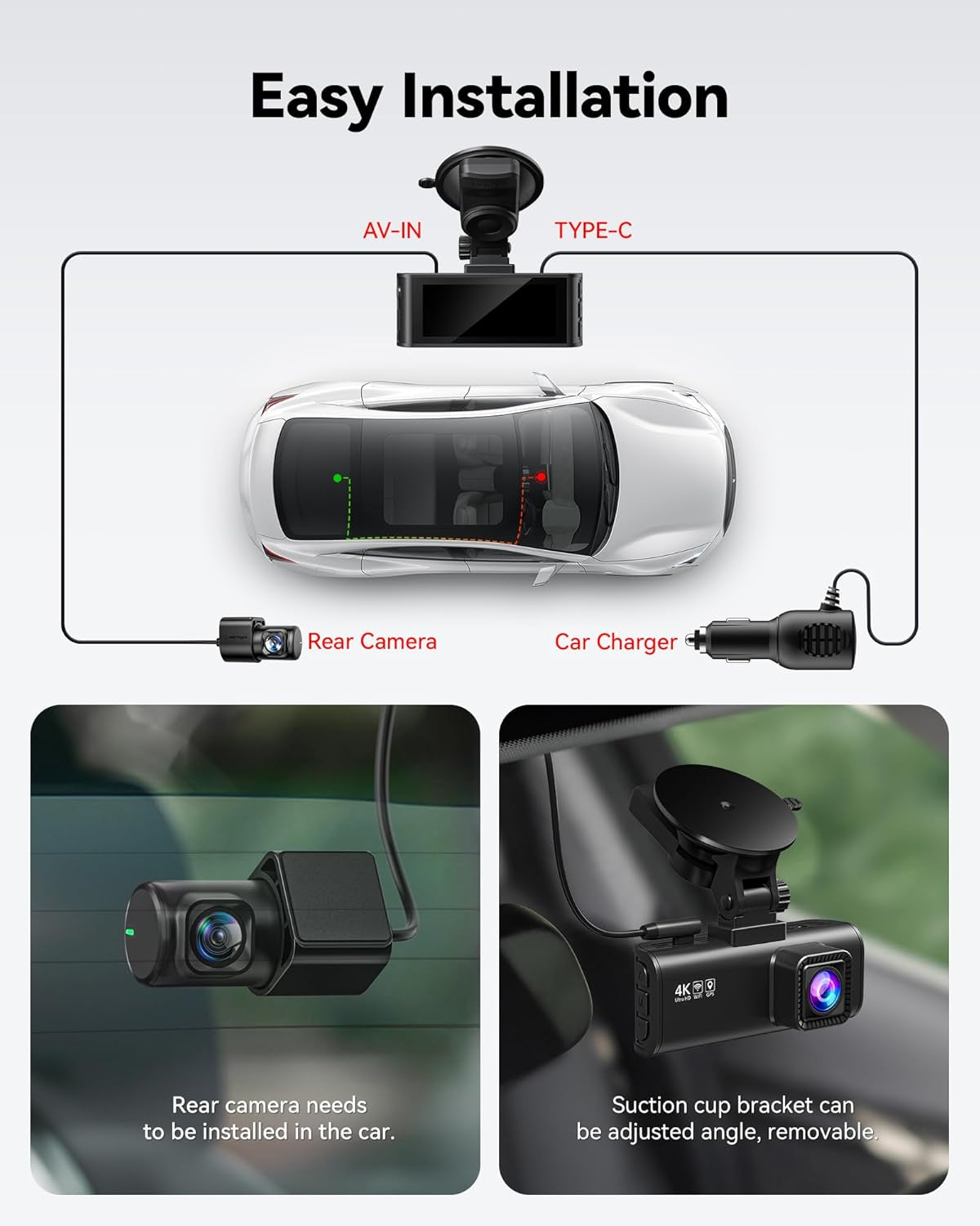 Dash Cam Front Rear, 4K/2.5K Full HD Dash Camera for Cars, Included 32GB Card, Built-In Wi-Fi GPS, 3.16” IPS Screen, Night Vision, 170°Wide Angle, WDR, 24H Parking Mode(F7Np)