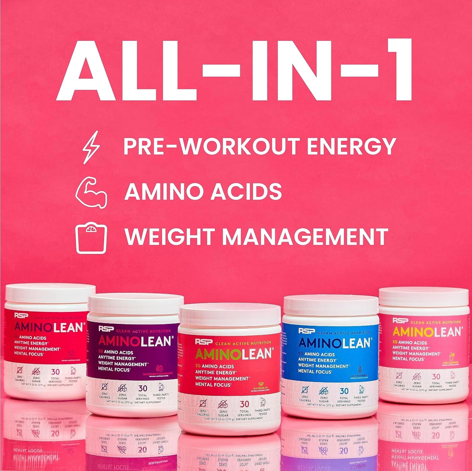 Aminolean Pre Workout Powder, Amino Energy & Weight Management with Vegan BCAA Amino Acids, Natural Caffeine, Preworkout Boost for Men & Women, 30 Serv, Pink Lemonade…