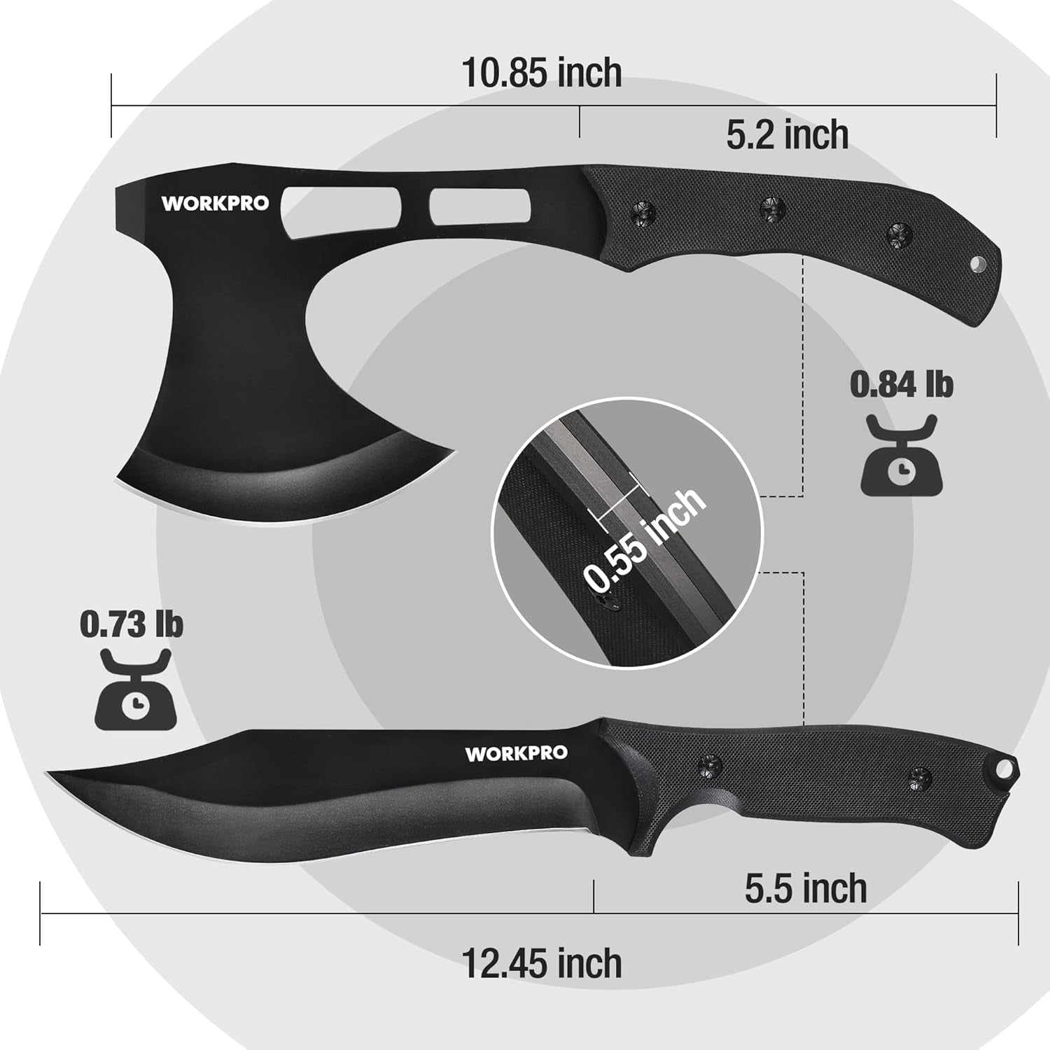 Hunting Knife and Hatchet Axe Combo Set - Full Tang Fixed Blade Tactical Knife and Camping Axe - Survival Knife and Camping Hatchet with Sheathes - Tactical Knife and Survival Axe for Men