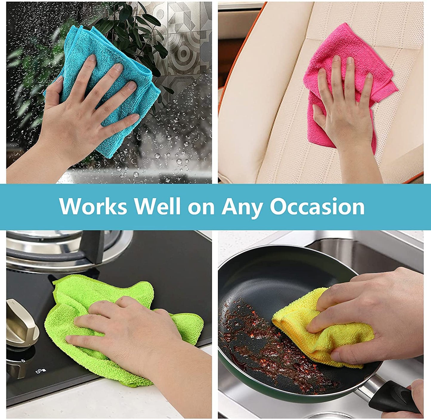 Microfiber Cleaning Cloth,12 Pack Cleaning Rag,Cleaning Towels with 4 Color Assorted,11.5"X11.5"(Green/Blue/Yellow/Pink)