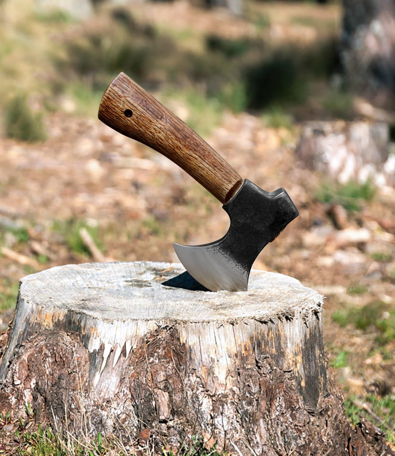 Hatchet, 8 Inches Small Hand Axe 1065 Manganese Steel and Beech Wood Handle with Leather Sheath