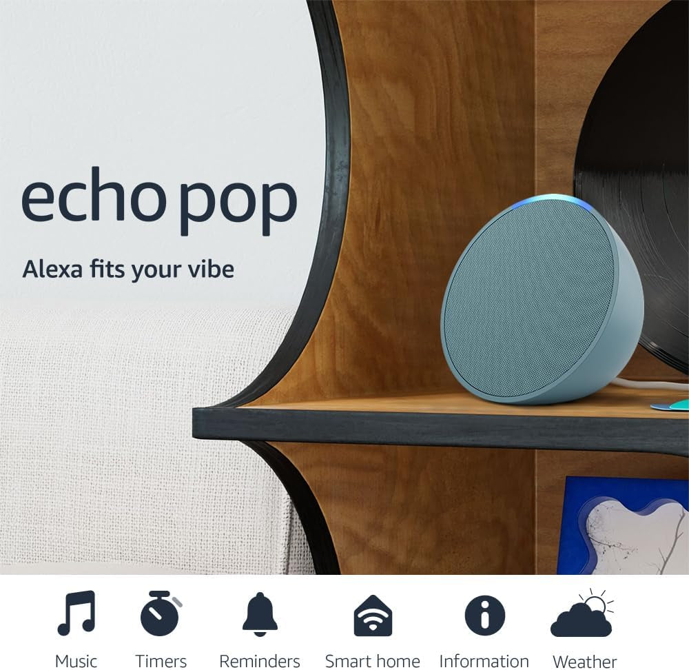 Echo Pop (Newest Model), Full Sound Compact Smart Speaker with Alexa, Midnight Teal