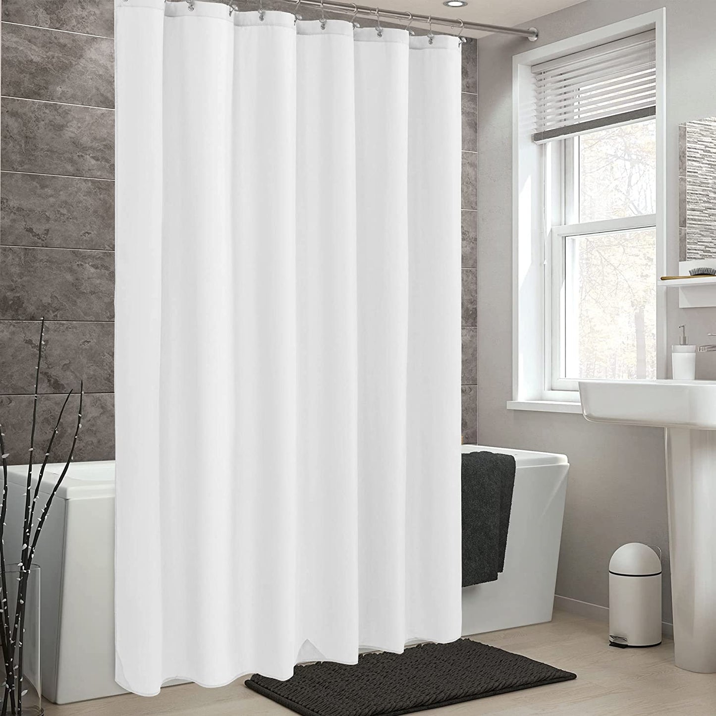 Waterproof Fabric Shower Curtain Liner with 3 Magnets - Soft Hotel Quality Cloth Shower Liner, Light-Weight & Machine Washable - Standard Size 72X72, White