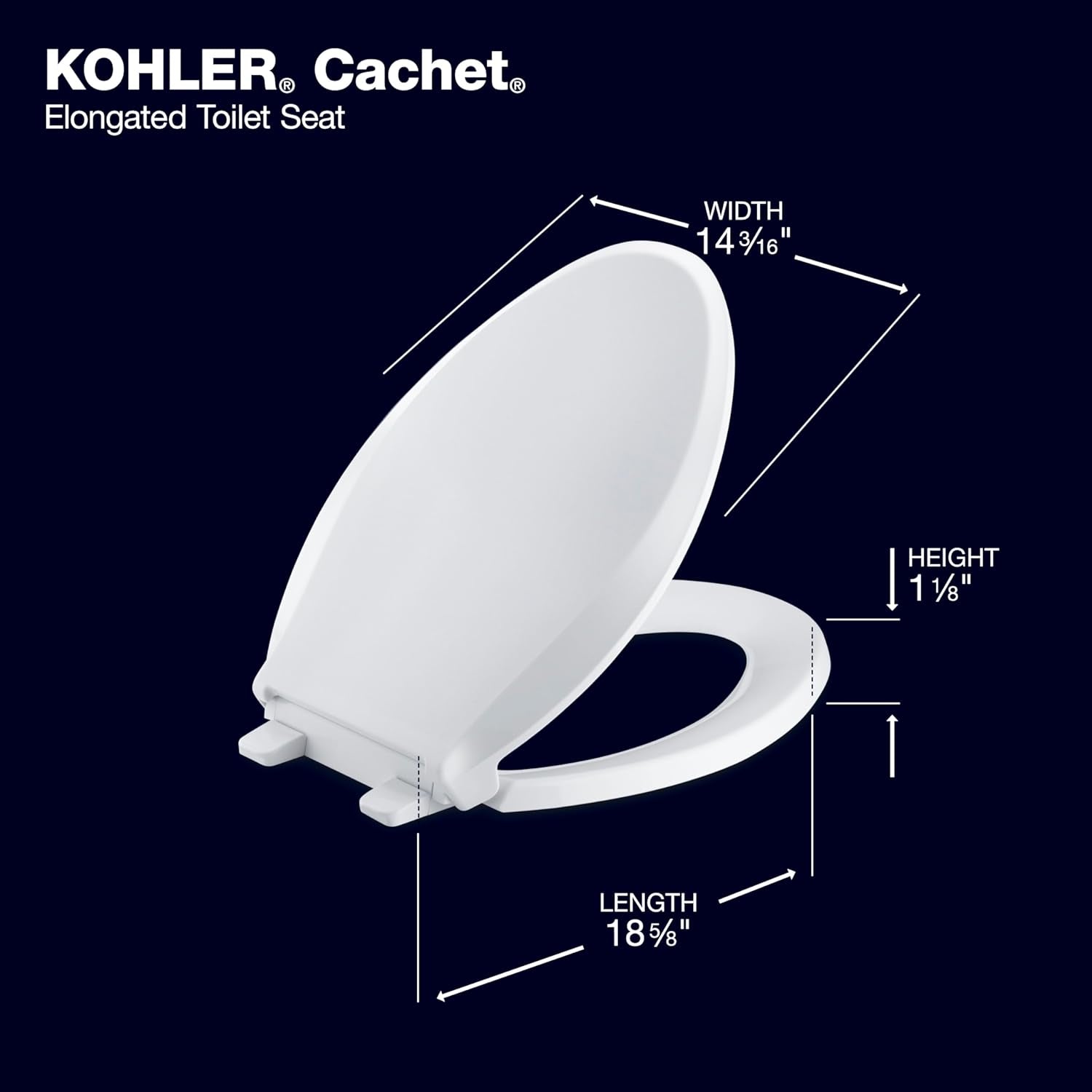 4636-RL-0 Cachet Readylatch Elongated Toilet Seat, Quiet-Close Lid and Seat, Countoured Seat, Grip-Tight Bumpers and Installation Hardware, White, 18.04"L X 14.18"W