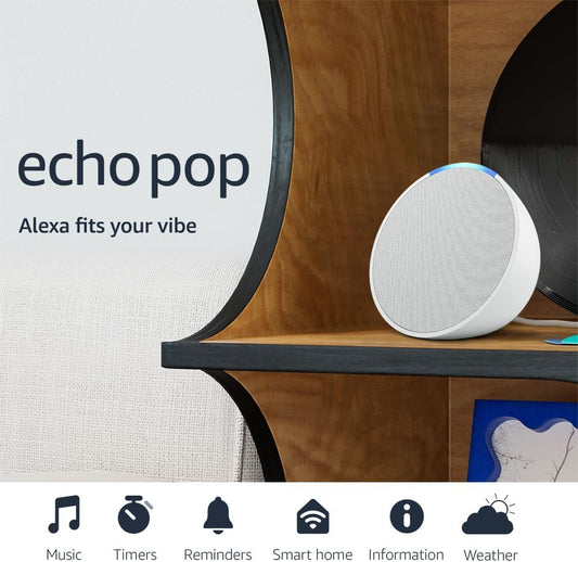 Echo Pop (Newest Model), Our Smallest Alexa Speaker, Fits in Any Room, Glacier White