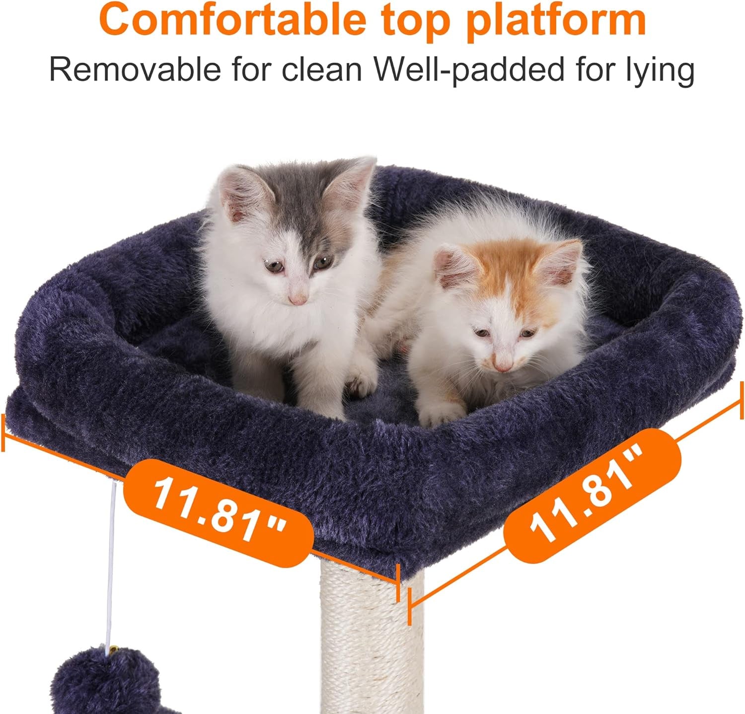 Cat Tree with Toy, Cat Tower Condo for Indoor Cats, Cat House with Padded Plush Perch, Cozy Hammock and Sisal Scratching Posts, Smoky Gray HCT004SG