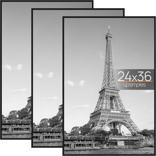 24X36 Poster Frame Black 3 Pack, Picture Frames 24 X 36 for Horizontal or Vertical Wall Mounting - Slide-In Photo Frame Strips, Scratch-Proof Wall Gallery Photo Frame