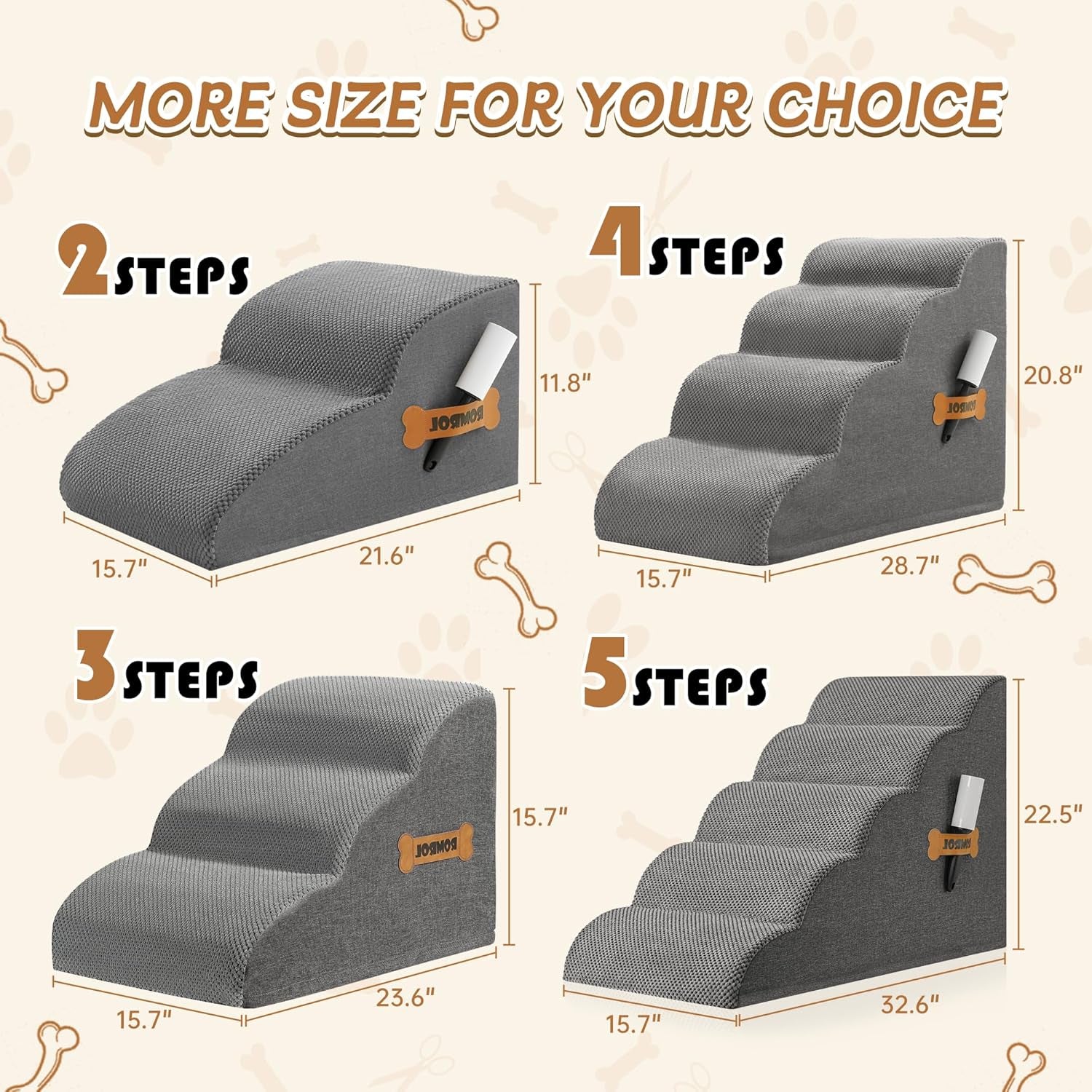 Dog Stairs Ramp for Beds Couches, Extra Wide Pet Steps with Durable Non-Slip Waterproof Fabric Cover, Dog Slope Stairs for Small Dogs and Cats or Pets Friendly, 3-Tiers