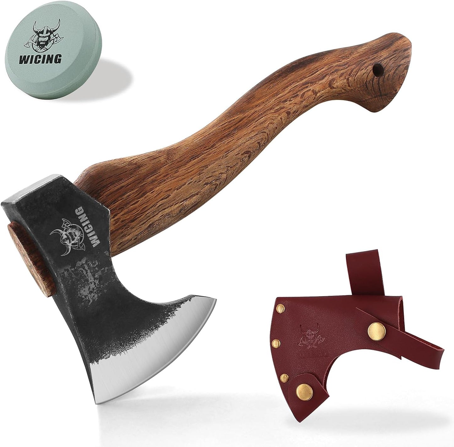 12.2 in Hatchet Axe, Bushcraft Hatchet, 1065 High Manganese Steel and Beech Wood Handle with Leather Sheath Small Camping Hatchet for Carving Bushcraft Outdoor