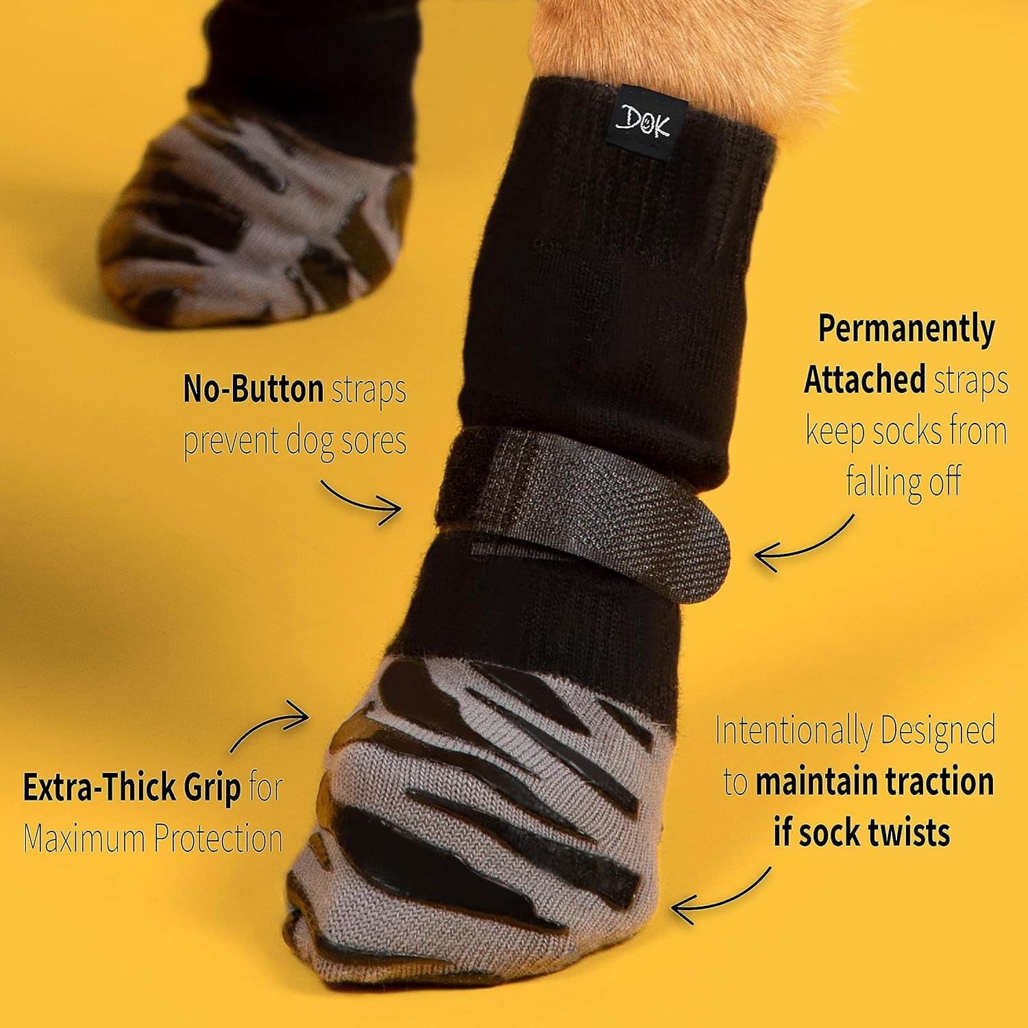 Tigertoes Premium Non-Slip Dog Socks for Hardwood Floors - Extra-Thick Grip That Works Even When Twisted - Prevents Licking, Slipping, and Great for Dog Paw Protection - Size Large