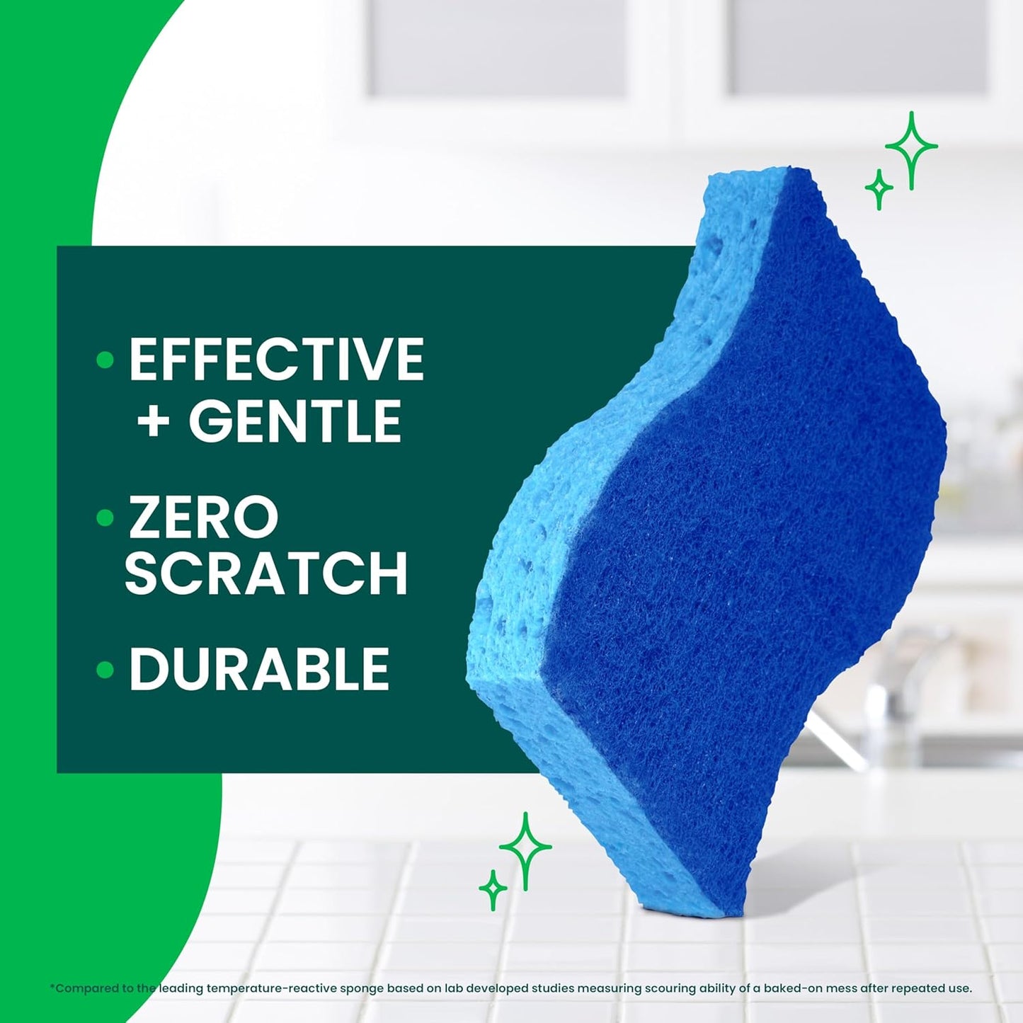 Zero Scratch Scrub Sponges, 6 Kitchen Sponges for Washing Dishes and Cleaning the Kitchen and Bath, Non-Scratch Sponge Safe for Non-Stick Cookware