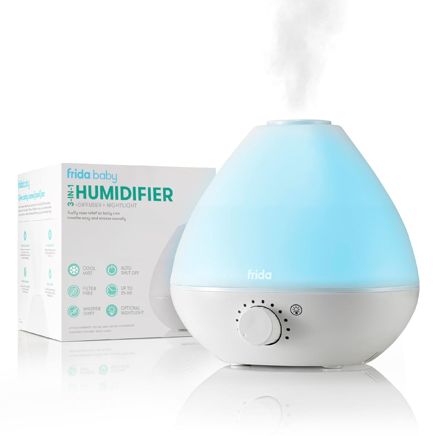 3-In-1 Cool Mist Humidifier for Baby with Diffuser + Nightlight, Baby Humidifier for Bedroom, Nursery + Large Rooms, Quiet, Auto Shut Off, Runs +24Hrs