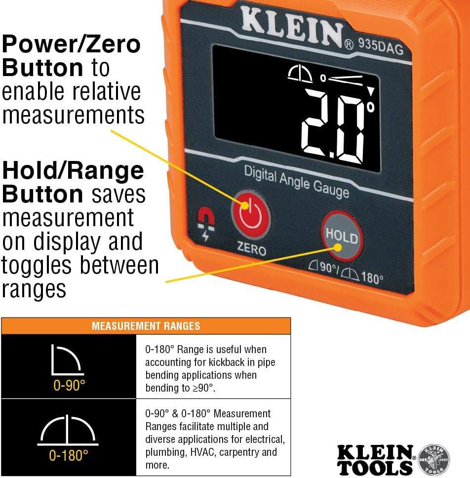 935DAG Digital Electronic Level and Angle Gauge, Measures 0 - 90 and 0 - 180 Degree Ranges, Measures and Sets Angles