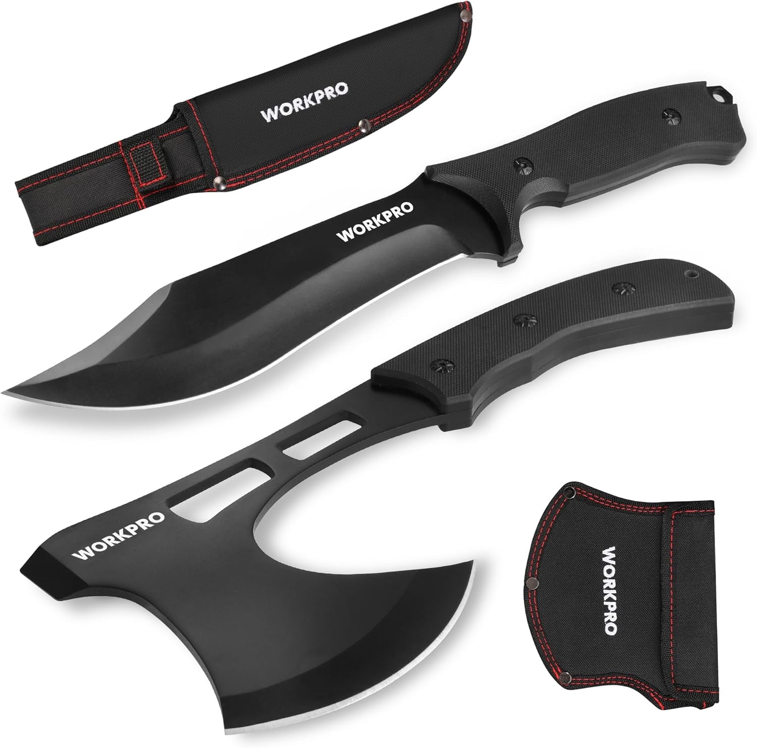 Hunting Knife and Hatchet Axe Combo Set - Full Tang Fixed Blade Tactical Knife and Camping Axe - Survival Knife and Camping Hatchet with Sheathes - Tactical Knife and Survival Axe for Men