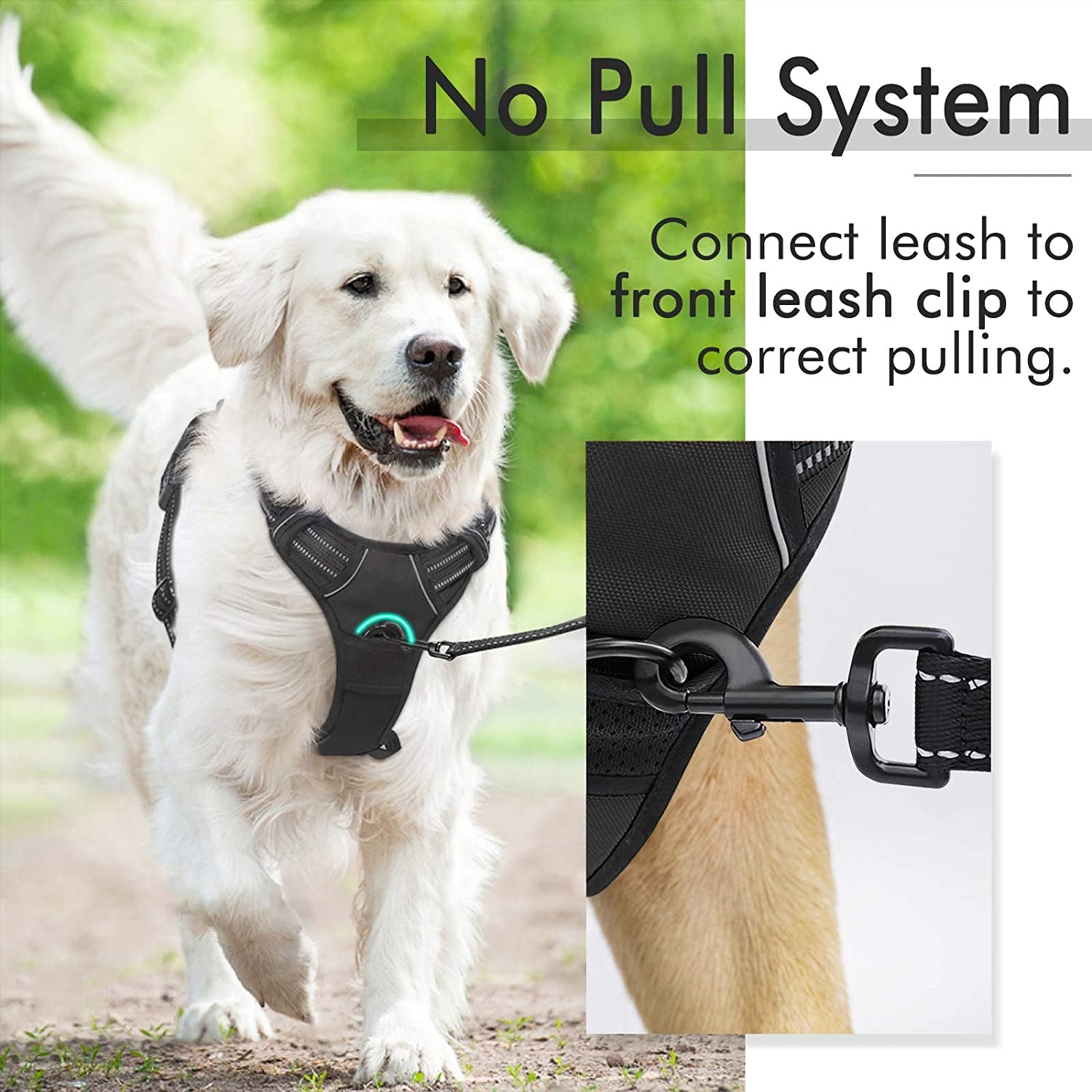 Dog Harness, No-Pull Pet Harness with 2 Leash Clips, Adjustable Soft Padded Dog Vest, Reflective No-Choke Pet Oxford Vest with Easy Control Handle for Large Dogs, Black, L