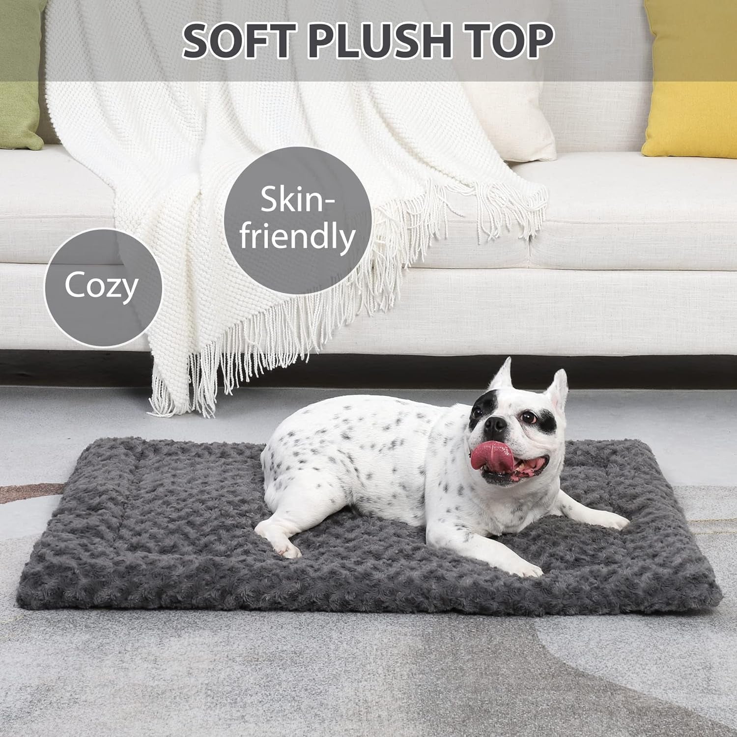 Washable Dog Bed Mat Reversible Dog Crate Pad Soft Fluffy Pet Kennel Beds Dog Sleeping Mattress for Large Jumbo Medium Small Dogs, 35 X 22 Inch, Gray