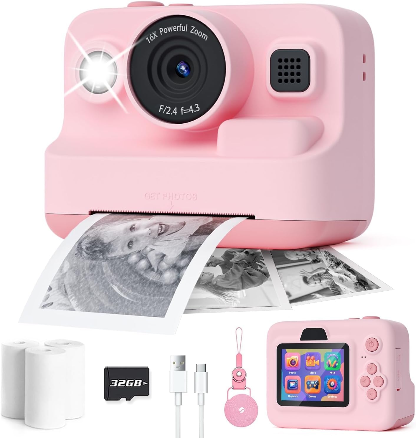 Kids Camera Instant Print,1080P Kids Instant Cameras That Print Photos,Christmas Birthday Gifts for Girls Age 3-12,Portable Toy for 3 4 5 6 7 8 9 10 Year Old Girls Boys Pink