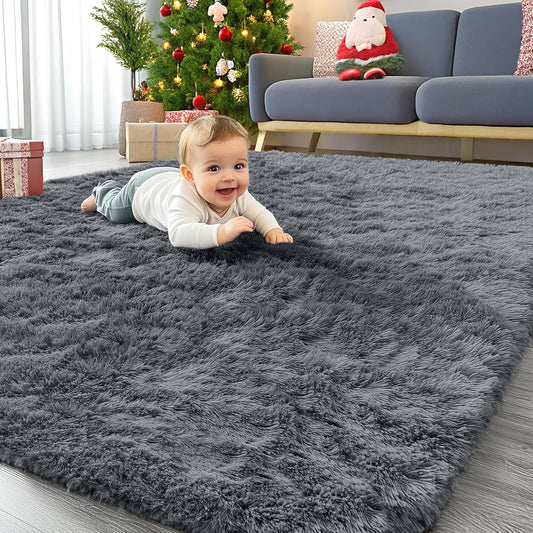 Area Rugs for Living Room Bedroom, Machine Washable 4X5.9 Feet Soft Fluffy Shaggy Bedside Rug, Indoor Floor Carpet for Kids Girls and Boys, Dorms, Nursery Rooms, Home Decor Aesthetic, Grey