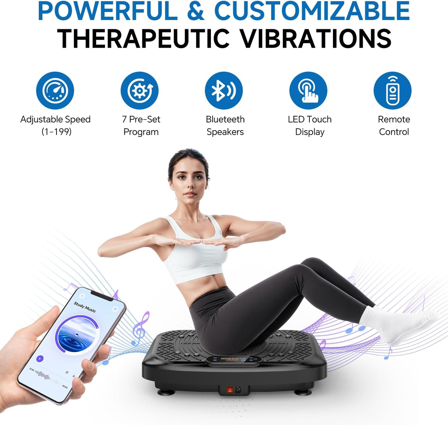 Vibration Plate Exercise Machine Weight Loss, Full Body Workout Vibration Plate Lymphatic Drainage, 199 Adjustable Speeds Power Shaping Waver Vibrating Plate 450 Lbs Capacity Fitness Platform