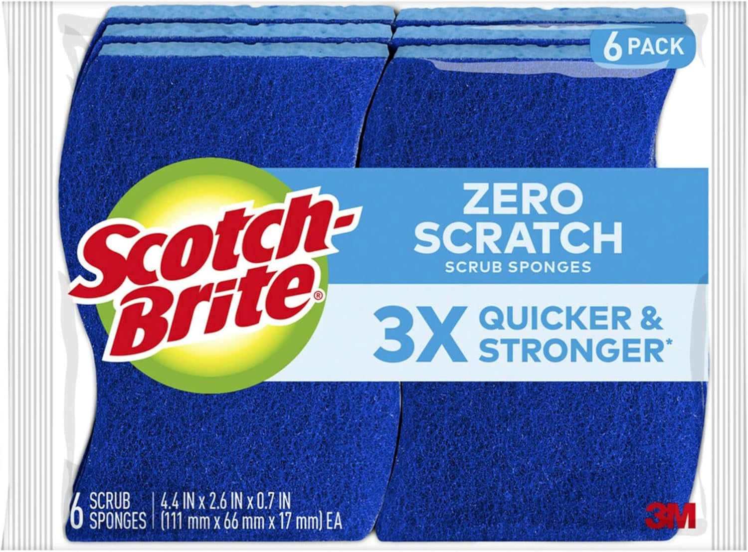 Zero Scratch Scrub Sponges, 6 Kitchen Sponges for Washing Dishes and Cleaning the Kitchen and Bath, Non-Scratch Sponge Safe for Non-Stick Cookware