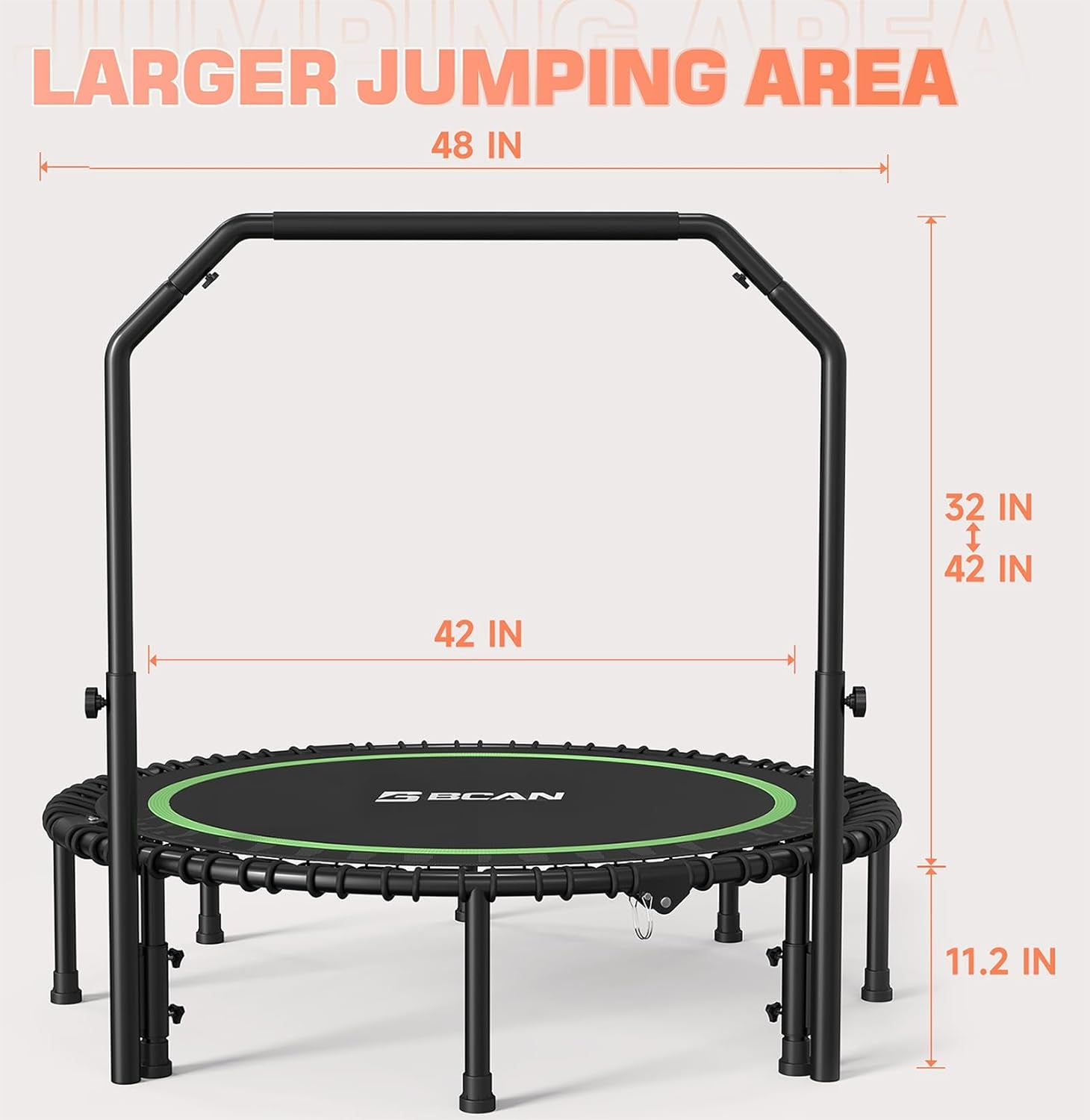 450/550 LBS Foldable Mini Trampoline, 40"/48" Fitness Trampoline with Bungees, U Shape Adjustable Foam Handle, Stable & Quiet Exercise Rebounder for Kids Adults Indoor/Garden Workout