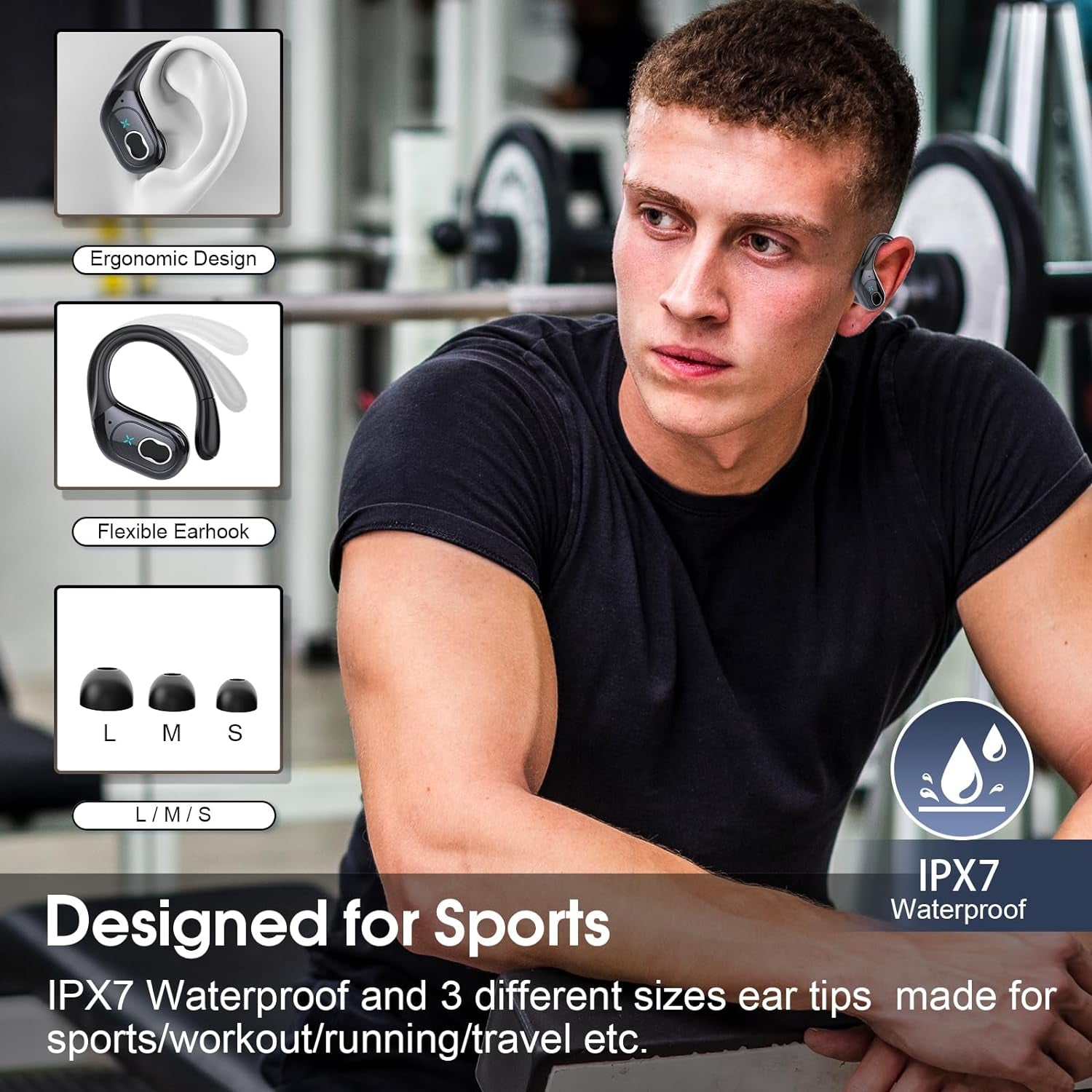 Wireless Earbuds 75Hrs Bluetooth 5.3 Headphone Sport, 2024 Bluetooth Earbuds Stereo Deep Bass over Ear Bud with Earhooks, ENC Noise Cancelling Mic, IPX7 Waterproof Earphone for Workout/Running