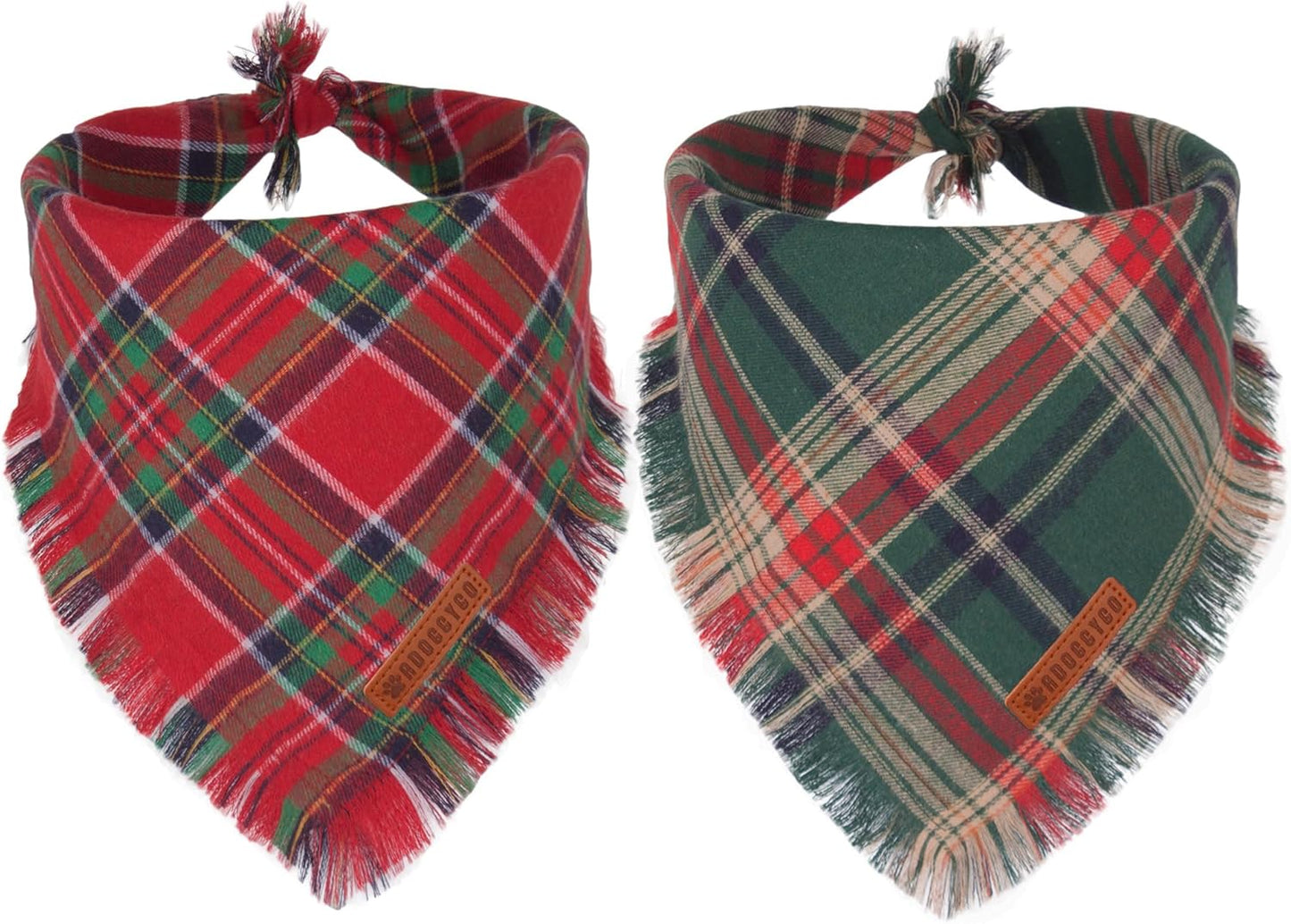 Christmas Dog Bandanas with Tassels Edges, Stylish Plaid Dog Christmas Scarf Bib, Multiple Sizes Offered, Plaid Bandanas for Medium Large Dogs (Christmas-1, Large)