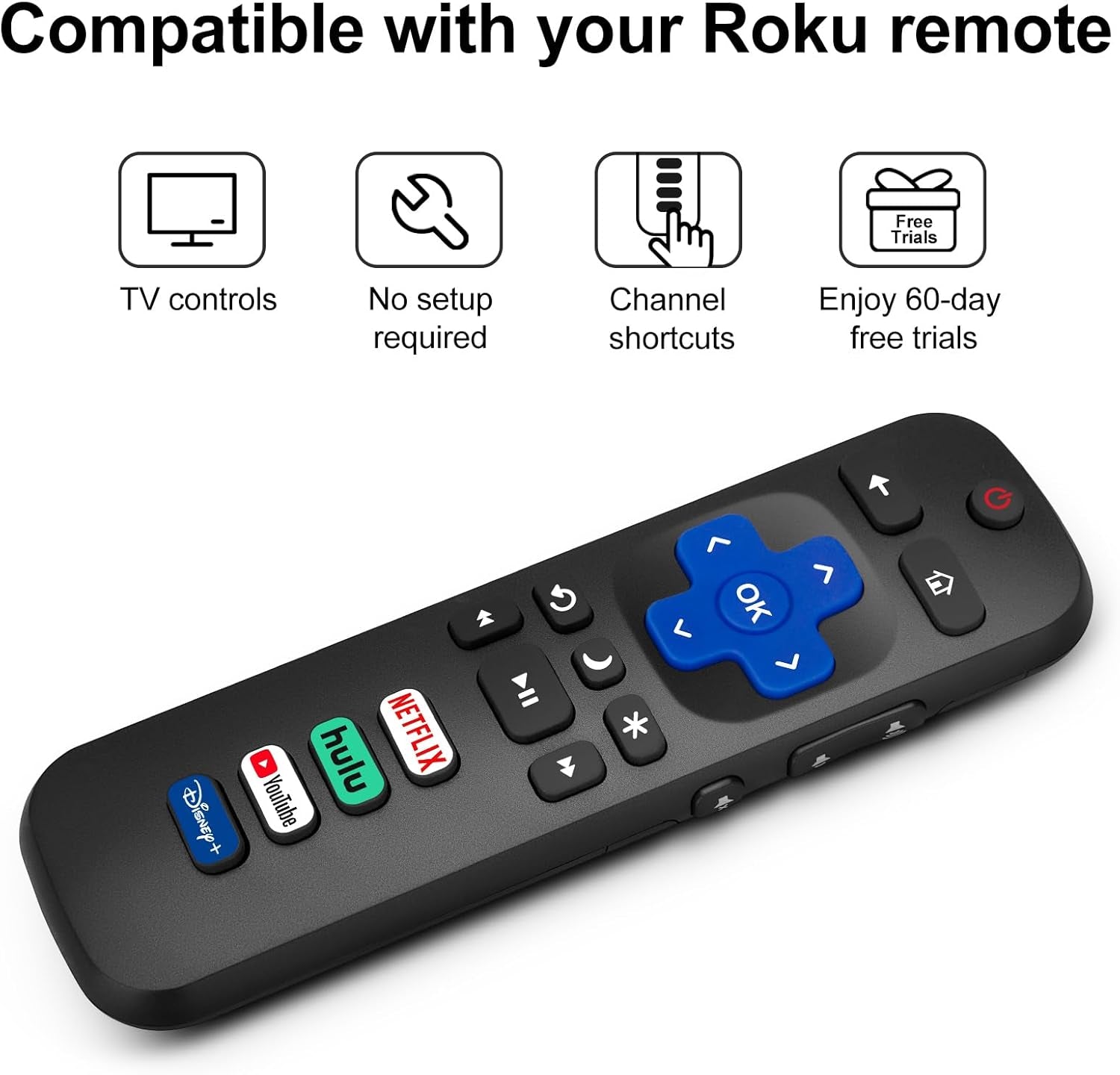 (Pack of 2) Replacement-Remote-Control for Roku-Tv,Compatible for TCL Roku/Hisense Roku/Onn Roku/Philips Roku Smart Tvs(Not for Stick and Box)