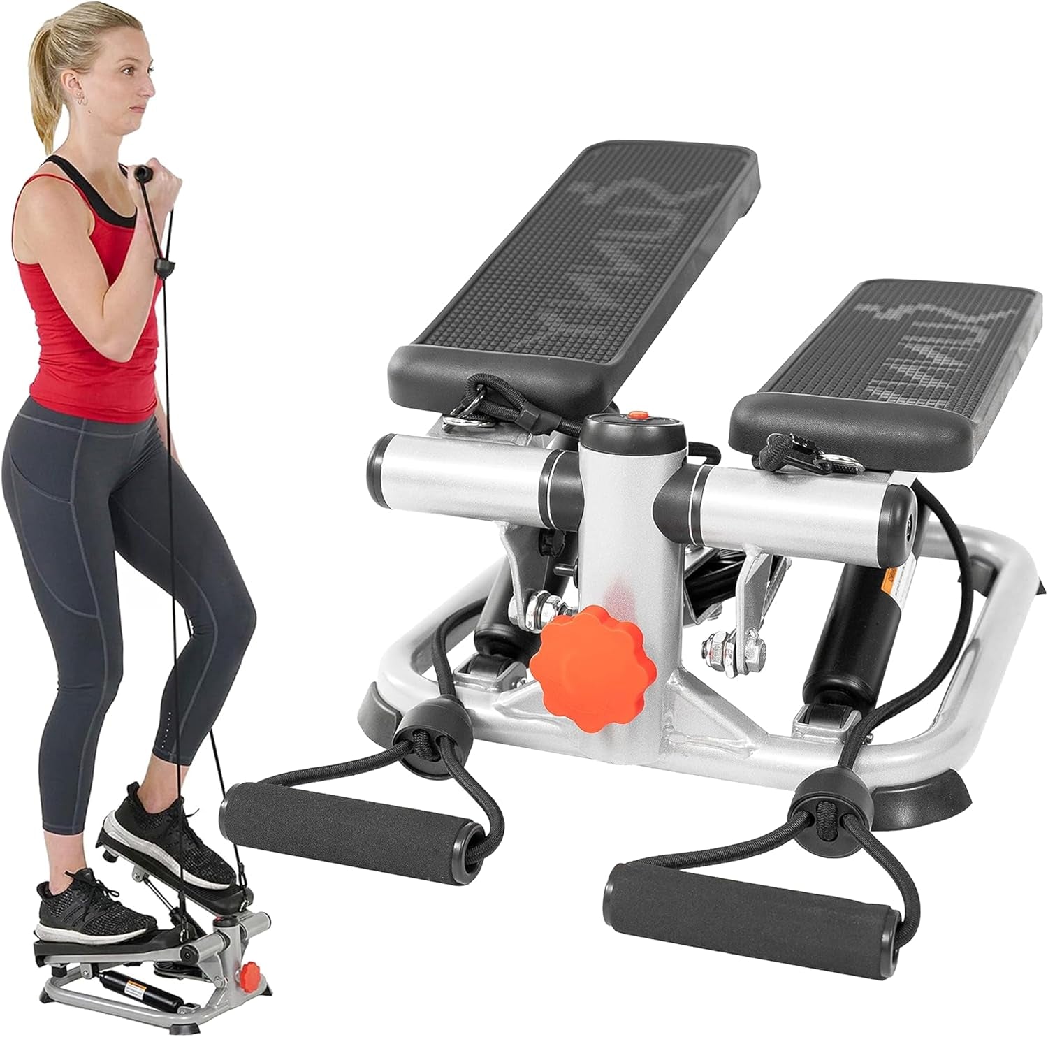 Total Body 2-In-1 Stepper Machine, Total Body Workout, Adjustable Hydraulic, Resistance Bands, Non-Slip Pedals W Optional Free Sunnyfit App Enhanced Bluetooth Connectivity