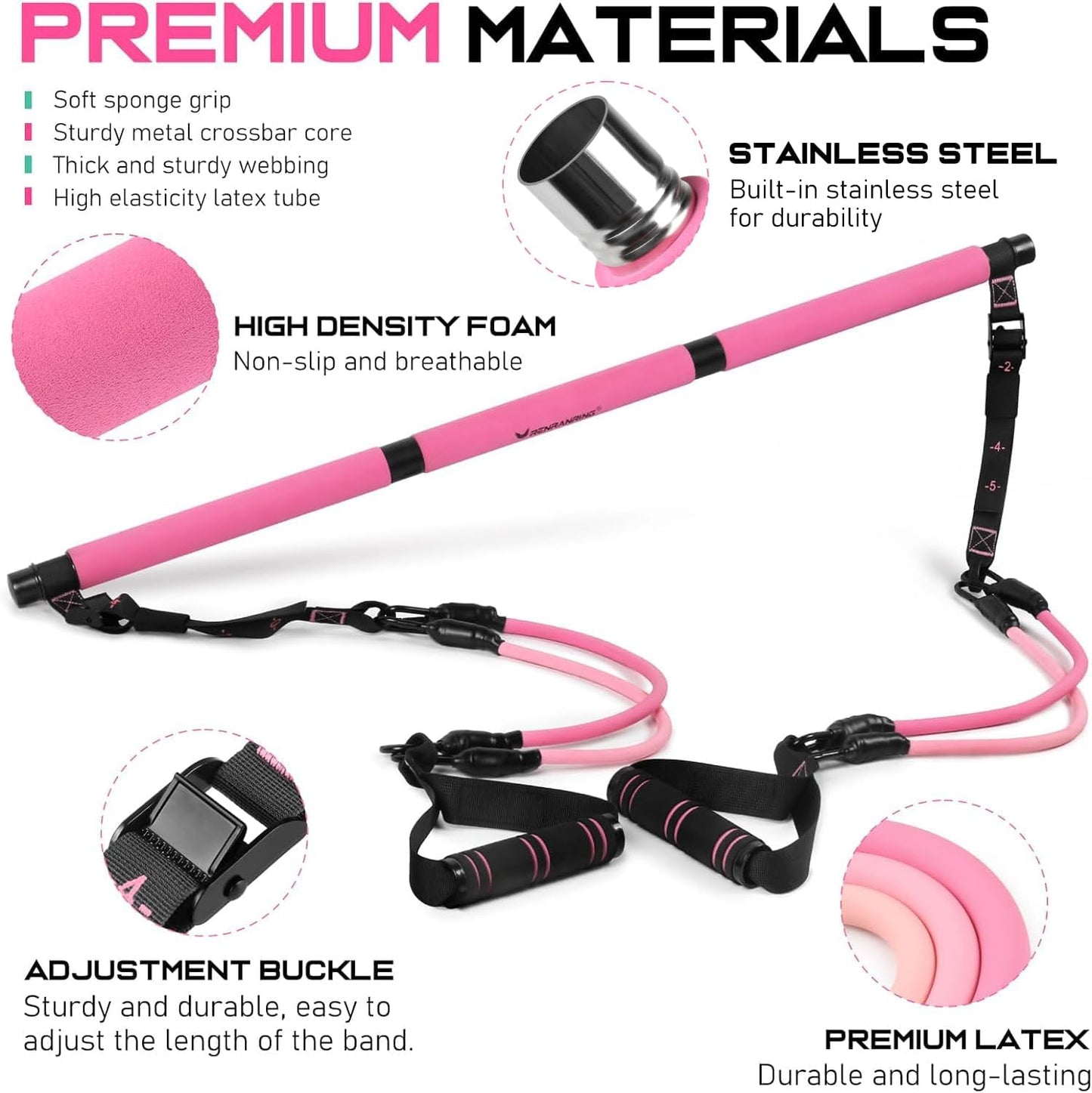 Pilates Bar Kit with Resistance Bands, Multifunctional Pilates Bar for Women & Men with Heavy-Duty Metal Adjustment Buckle, Pilates Home Equipment for Full Bodyworkouts