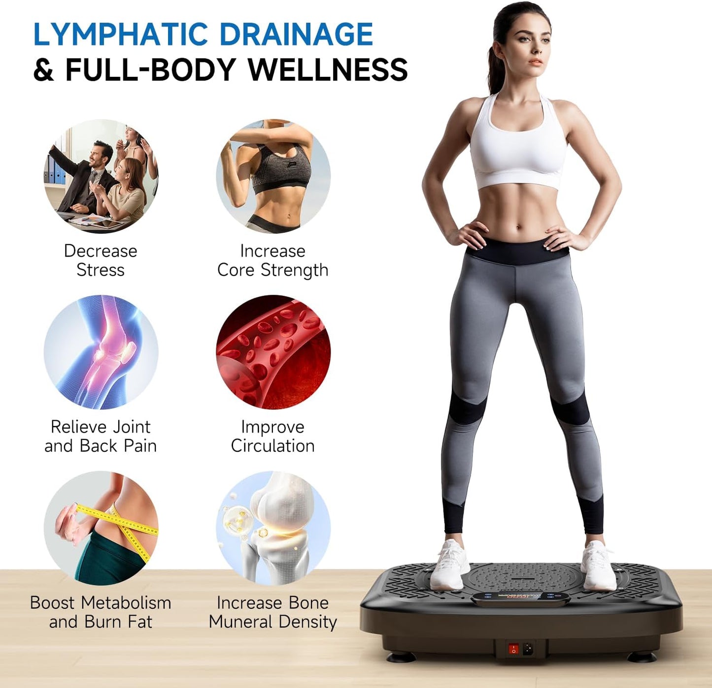 Vibration Plate Exercise Machine Weight Loss, Full Body Workout Vibration Plate Lymphatic Drainage, 199 Adjustable Speeds Power Shaping Waver Vibrating Plate 450 Lbs Capacity Fitness Platform