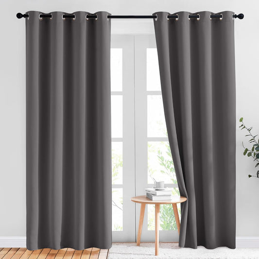 Gray Blackout Curtains for Bedroom 84 Inches Long - Thermal Curtains & Drapes Grommet Room Darkening Curtains Noise Reducing Window Treatments for Living Room (2 Panels, W52 X L84, Grey)