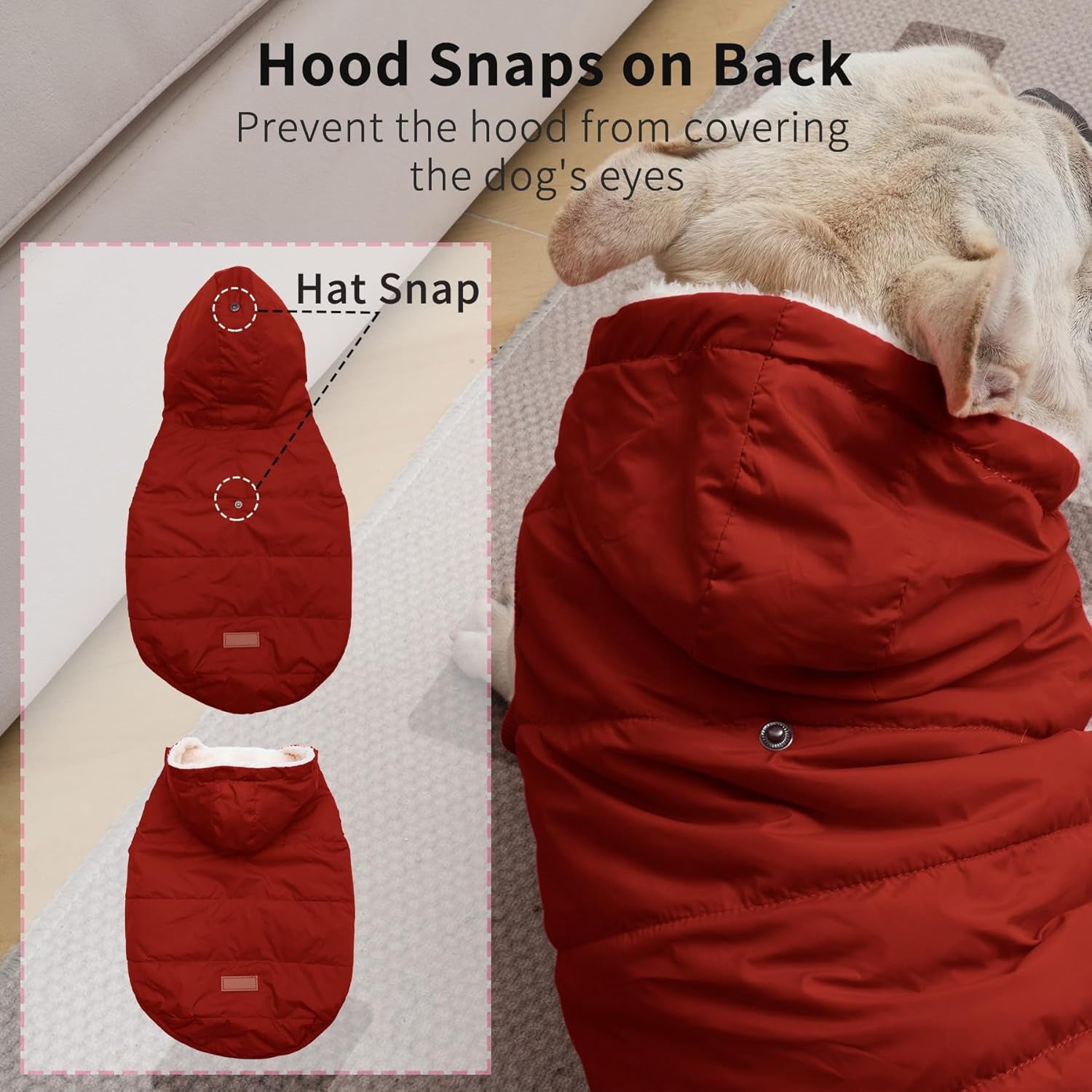 Fleece Lining Extra Warm Dog Hoodie in Winter for Small Dogs Jacket Puppy Coats with Hooded,Red M