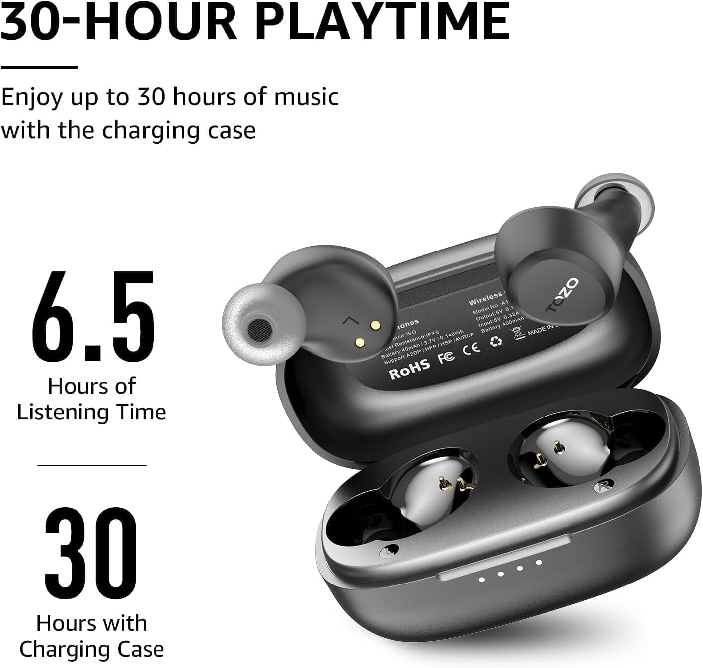 A1 Mini Wireless Earbuds Bluetooth 5.3 in Ear Light-Weight Headphones Built-In Mic Calls, IPX5 Waterproof, Immersive Premium Sound Connection Headset with Charging Case, 32 Preset Eqs via APP