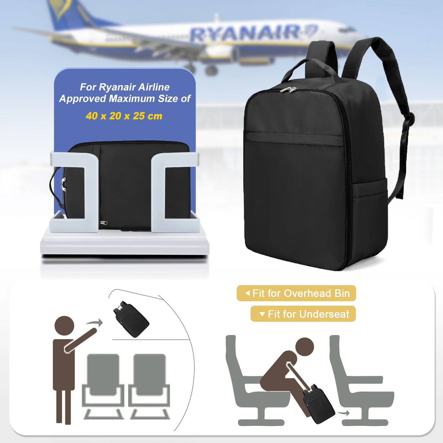 Ryanair Backpack 40x20x25 Cabin Bag, Hand Luggage Travel Backpack for Easyjet Cabin Bag 45x36x20, Laptop Backpack for Women/Men