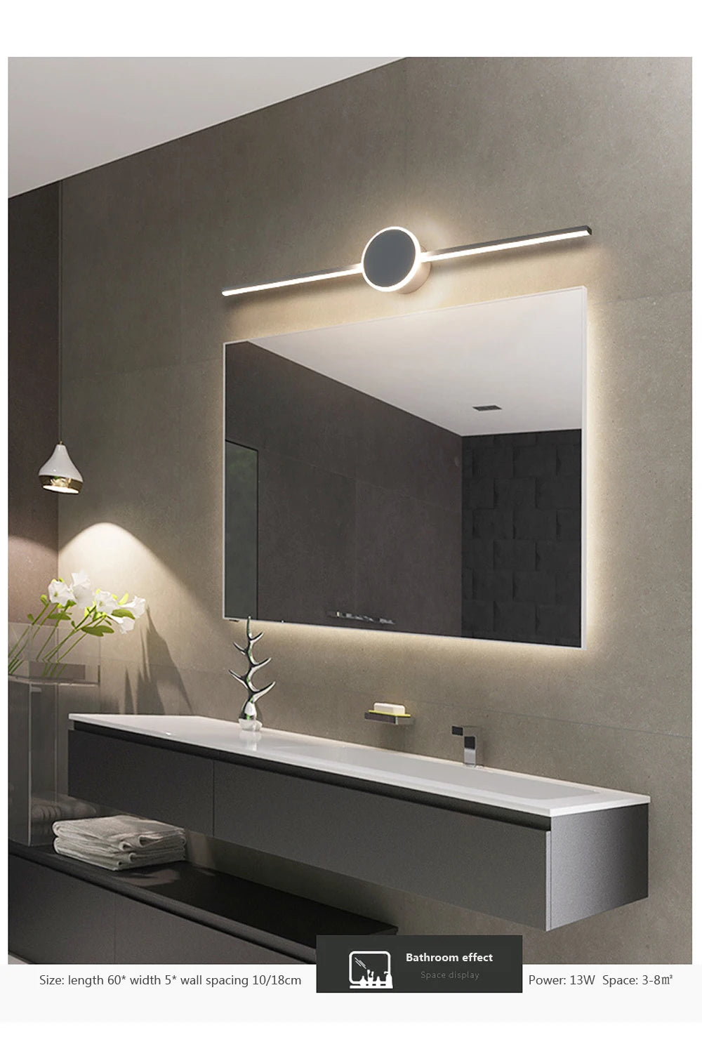 Modern LED Wall Light Bathroom Hardwares LED Wall Lamp Three Colors Lights Aluminum Led Bathroom Bath Mirror Line Lamp