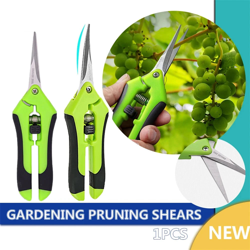 1PC 16.5CM Gardening Scissors Hand Pruner Pruning Shears Trimming Scissors with Straight Elbow Stainless Steel Blades for Plant