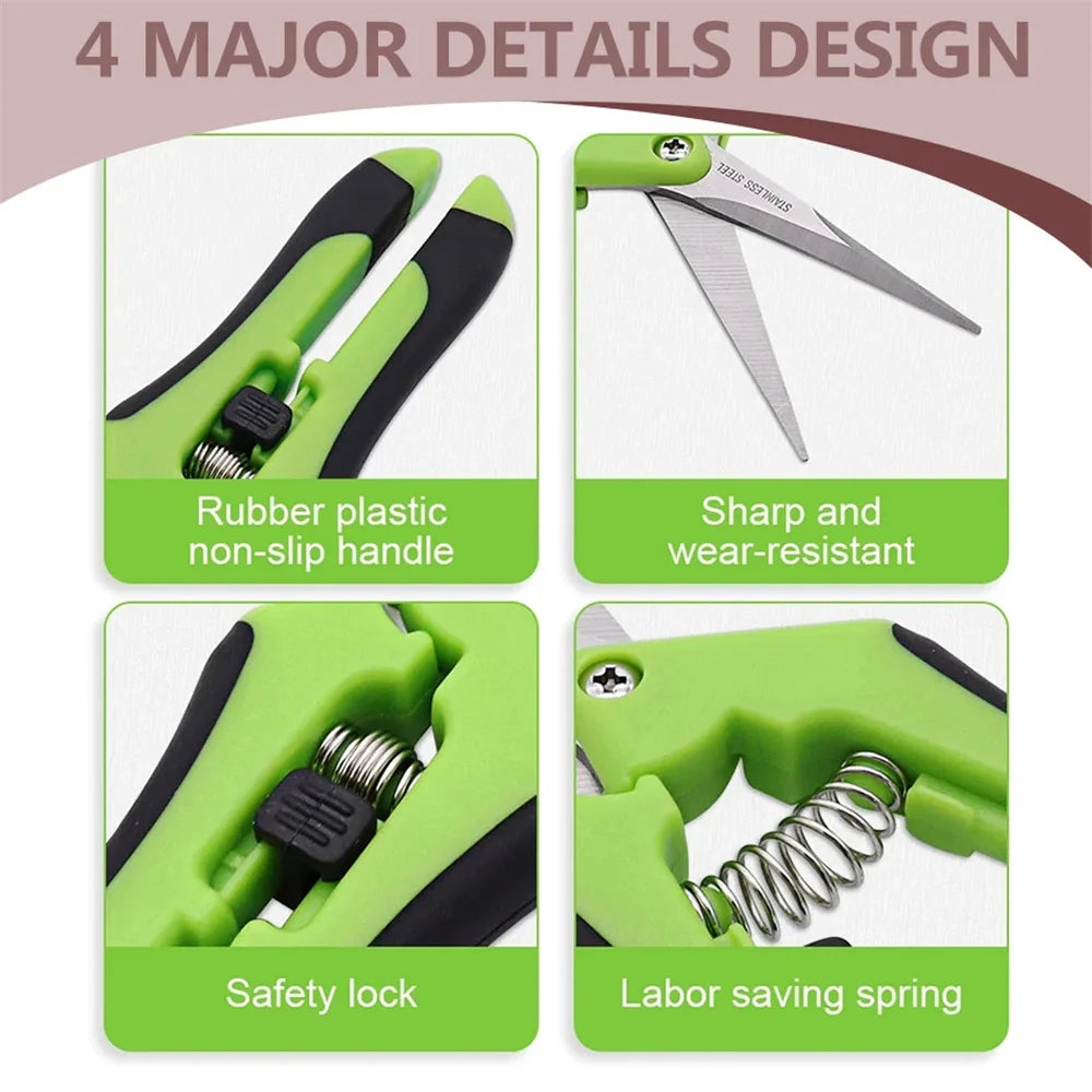 1PC 16.5CM Gardening Scissors Hand Pruner Pruning Shears Trimming Scissors with Straight Elbow Stainless Steel Blades for Plant