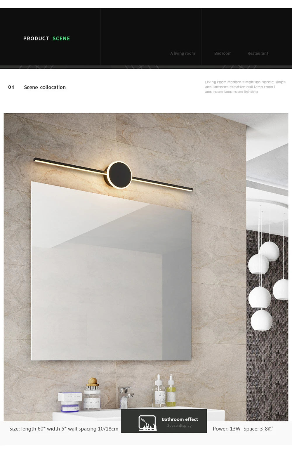 Modern LED Wall Light Bathroom Hardwares LED Wall Lamp Three Colors Lights Aluminum Led Bathroom Bath Mirror Line Lamp