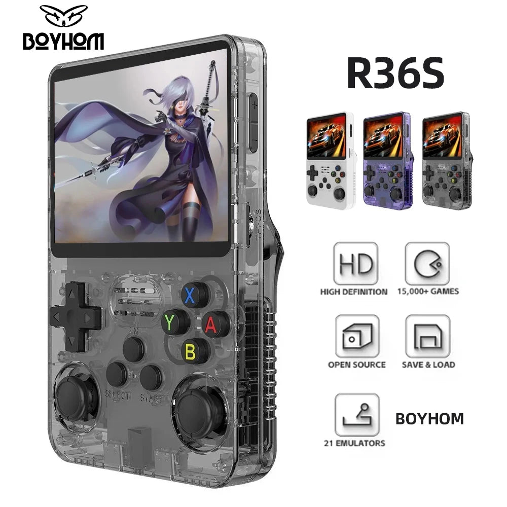 BOYHOM R36S Retro Handheld Video Game Console Linux System 3.5 Inch IPS Screen Portable Pocket Video Player 64GB 128GB Games