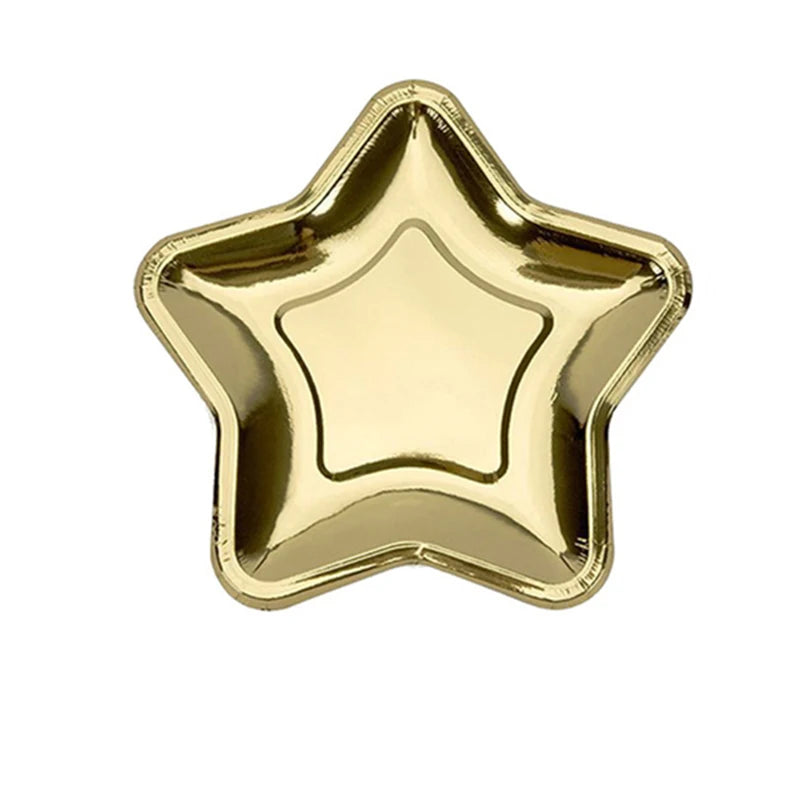 10Pcs Five Pointed Star Paper Plate Gold Silver Color Disposable Tableware Baby Shower Birthday Wedding Christmas Party Supplies