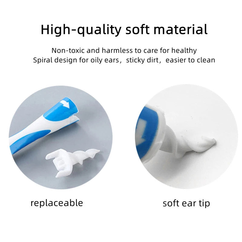 Spiral Ear Remover Cleaner Soft Portable Ear Oil Remover With Soft Silicone 16pcs Replacement Tip Ear Wax Care Cleaning Tools